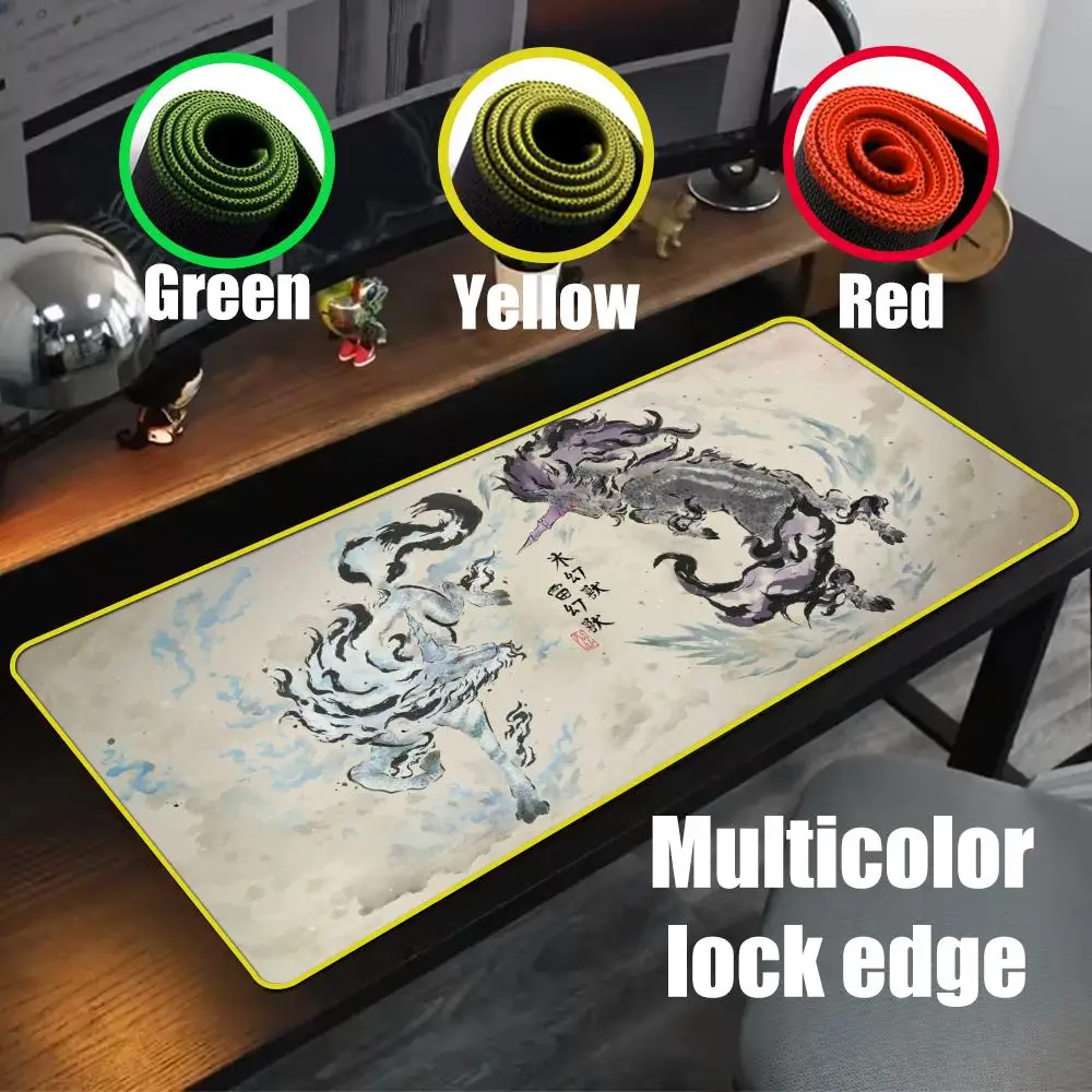 Cool M-Monster H-Hunter Mouse Pad 90x40cm Yellow Colorful Lock Edge Pure Natural Rubber Desktop Anti slip Large Mouse Pad