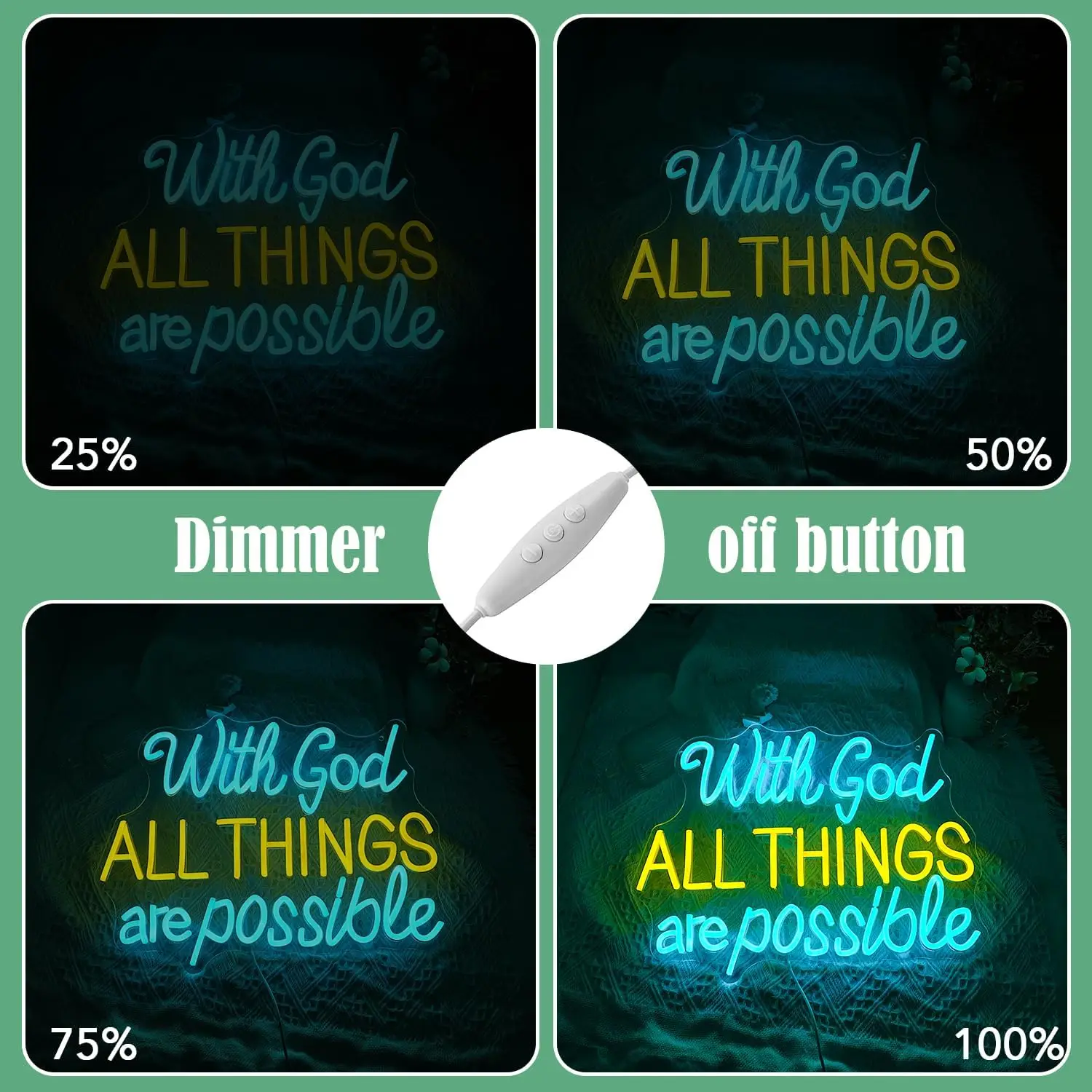 ป้ายไฟนีออน ด้วยพระเจ้าทุกสิ่งเป็นไปได้ ป้ายไฟติดผนังแบบหรี่แสงได้ IUSB สำหรับตกแต่งห้อง งานแต่งงาน งานปาร์ตี้ โบสถ์