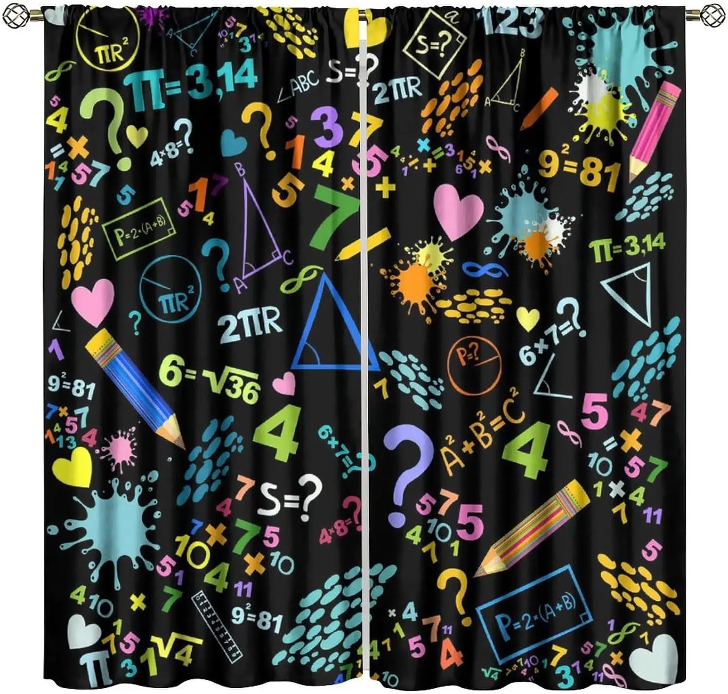 Colorful Math Equations Pattern Curtains Pi Science Algebra Study Room Decor Classroom Window Educational Geometric Curtain for