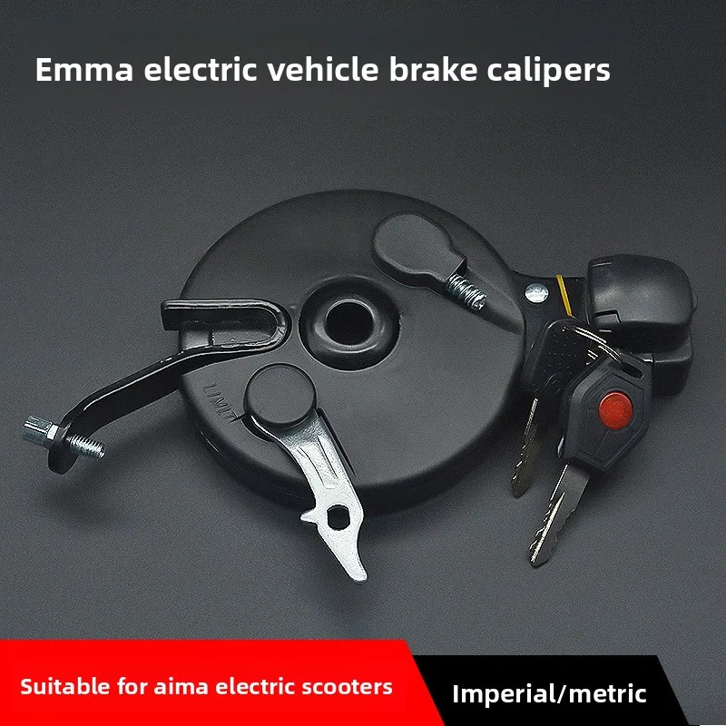 

Electric vehicle braking uses a spring-loaded rear wheel drum brake, and the electric bike has a lock-equipped brake assembly.