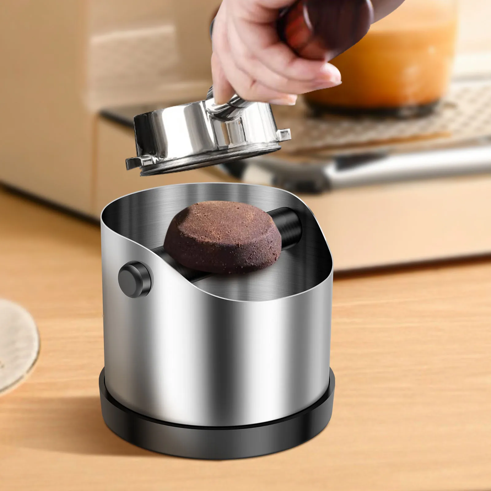 Caja de golpe de café con Base antideslizante, caja de golpe molida de acero inoxidable de 700ml con barra extraíble, accesorios para cafetera