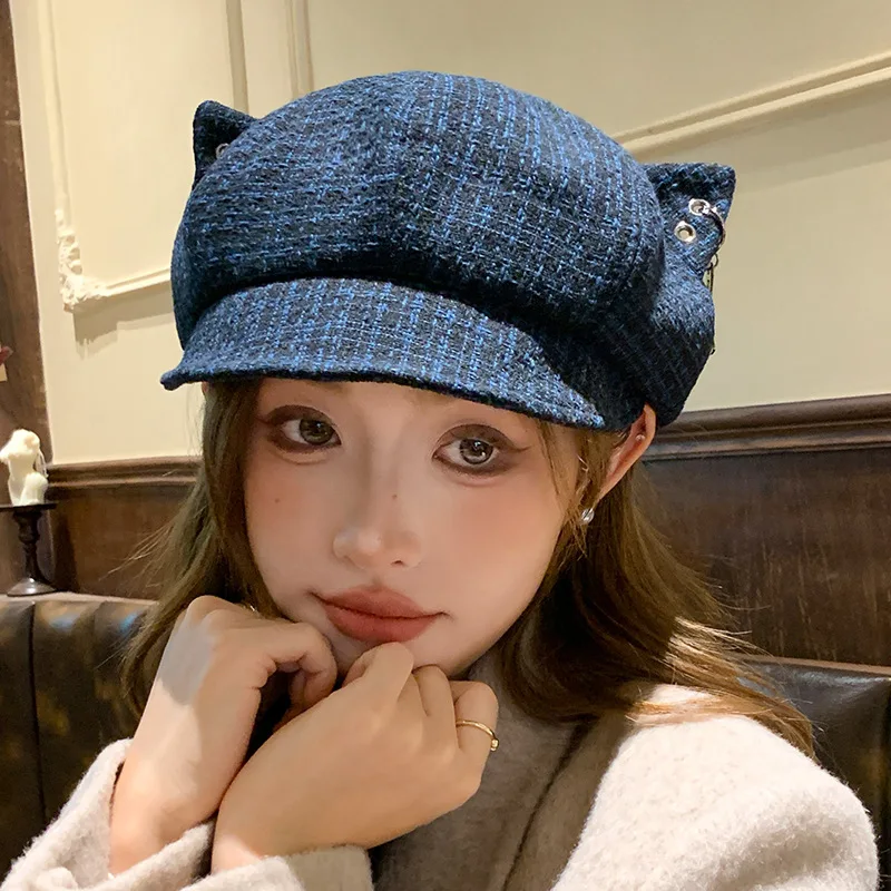 Plaid Baskenmütze Herbst Winter Mode Winddicht Warme Achteckige Hut Britischen Stil Maler Zeitungsjunge Mütze Koreanische Retro Casual Kopfbedeckungen
