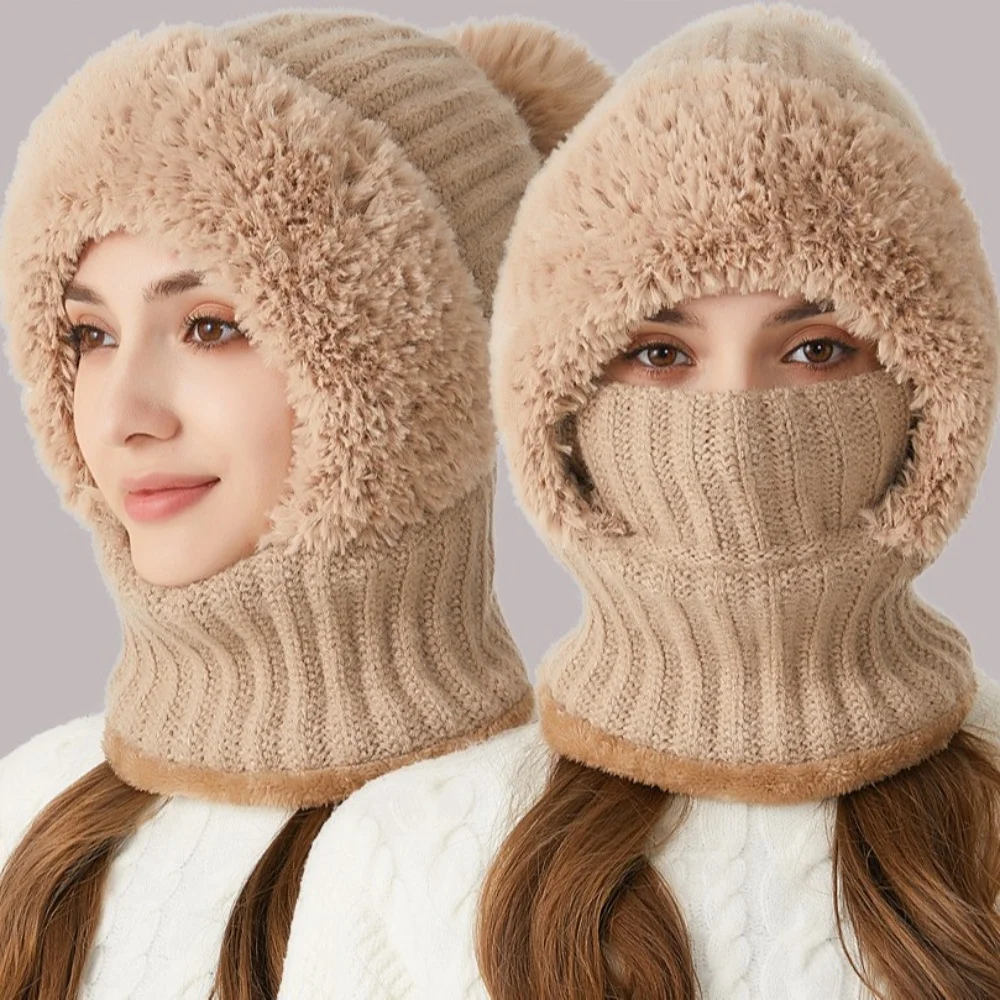 Knitted Beanie Scarf Anti-Wrinkle Winter Warm Hat 3-In-1 Hat Set Comfortable Fleece Lined Hat For Hiking Hunting Outdoor