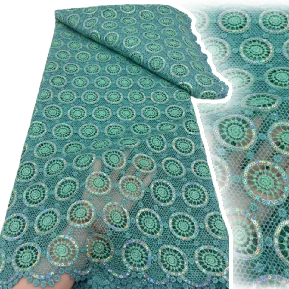 

Нигерийская водорастворимая кружевная ткань с вышивкой Sequina, высокое качество, африканский гипюровый шнур, кружевная ткань для женских платьев CC1561