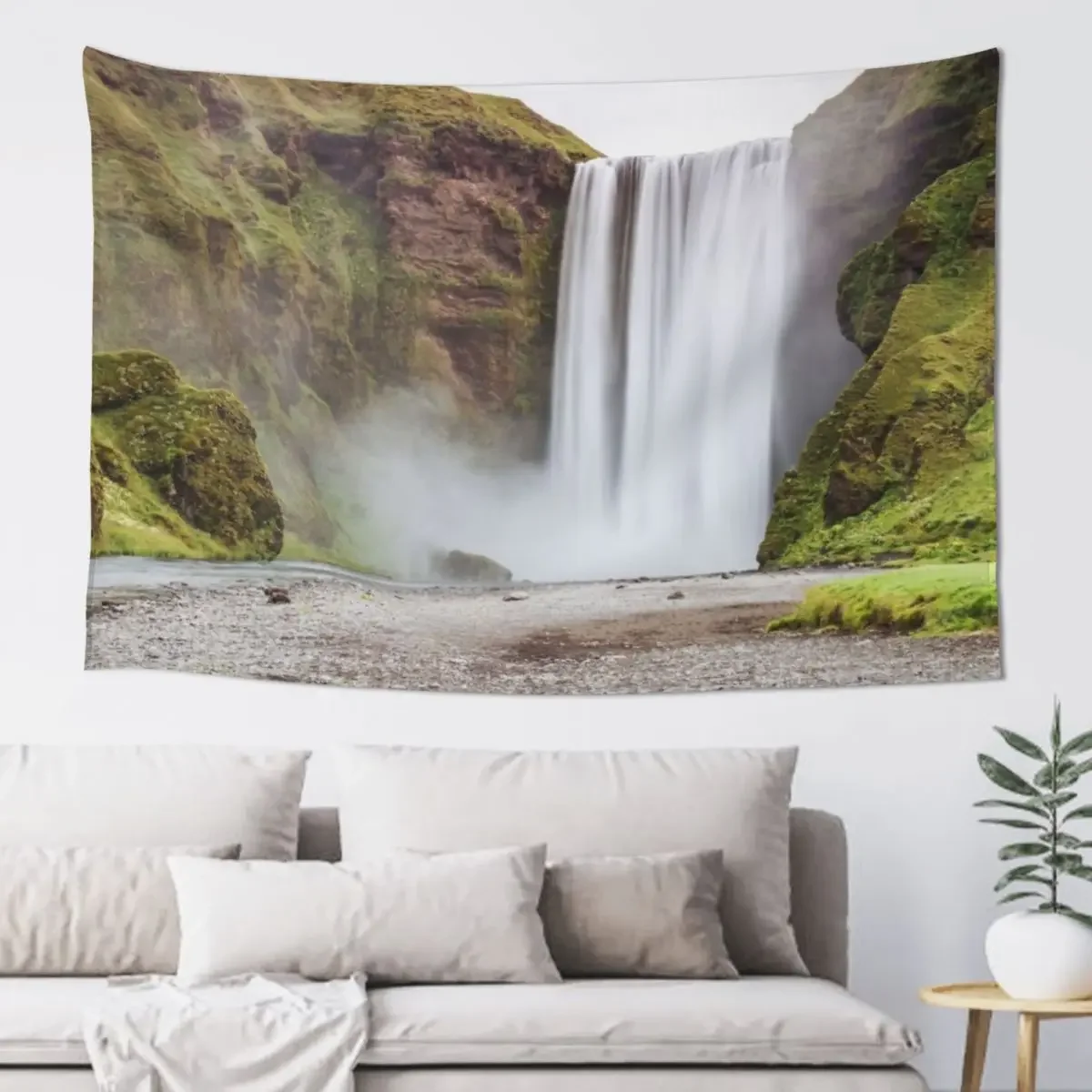 Skogafoss waterfall Tapestry Mushroom Decorative Paintings Aesthetic Room Decoration Wall Tapestries Tapestry