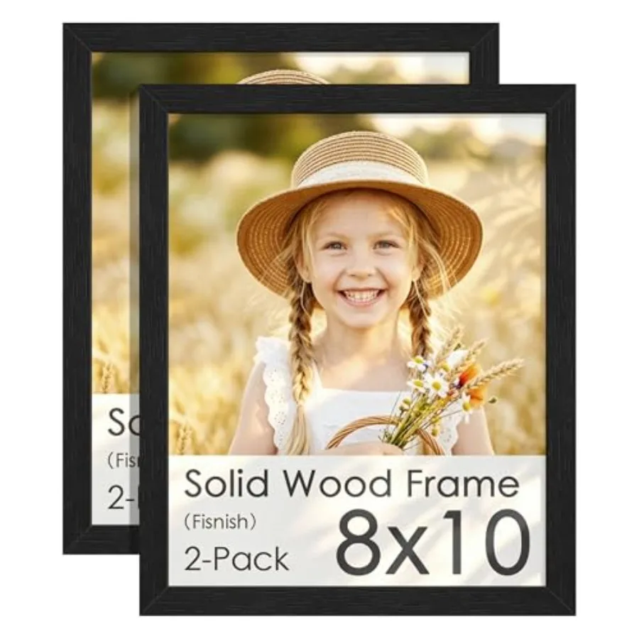 

8x10 Picture Frame Set of 2, Solid Wood Picture Frames, Display 8x10 Photos without Mat, for Wall and Tabletop