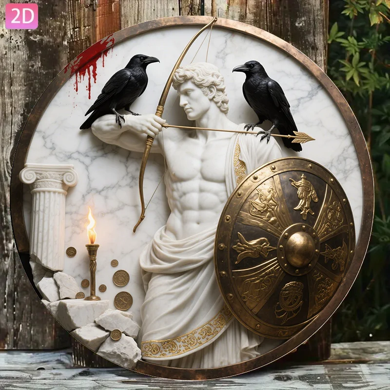 2D Flat, [2D Flat] 1pc Greek Warrior Metal Wall Plaque - Ancient Greek Mythology Decor with Medusa Raven & Apollo Archer, Roman/