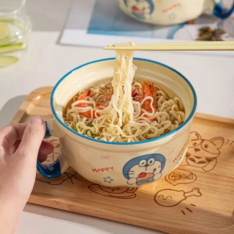 New Doraemon personalized creative cartoon cute instant noodle bowl cute kawaii two-dimensional handle ceramic bowl holiday gift - Image 5