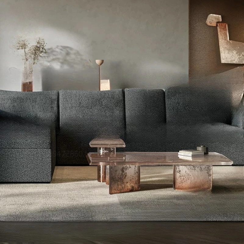 Brown glass coffee table Italian minimalist creative square living room low table modern tea table Nordic