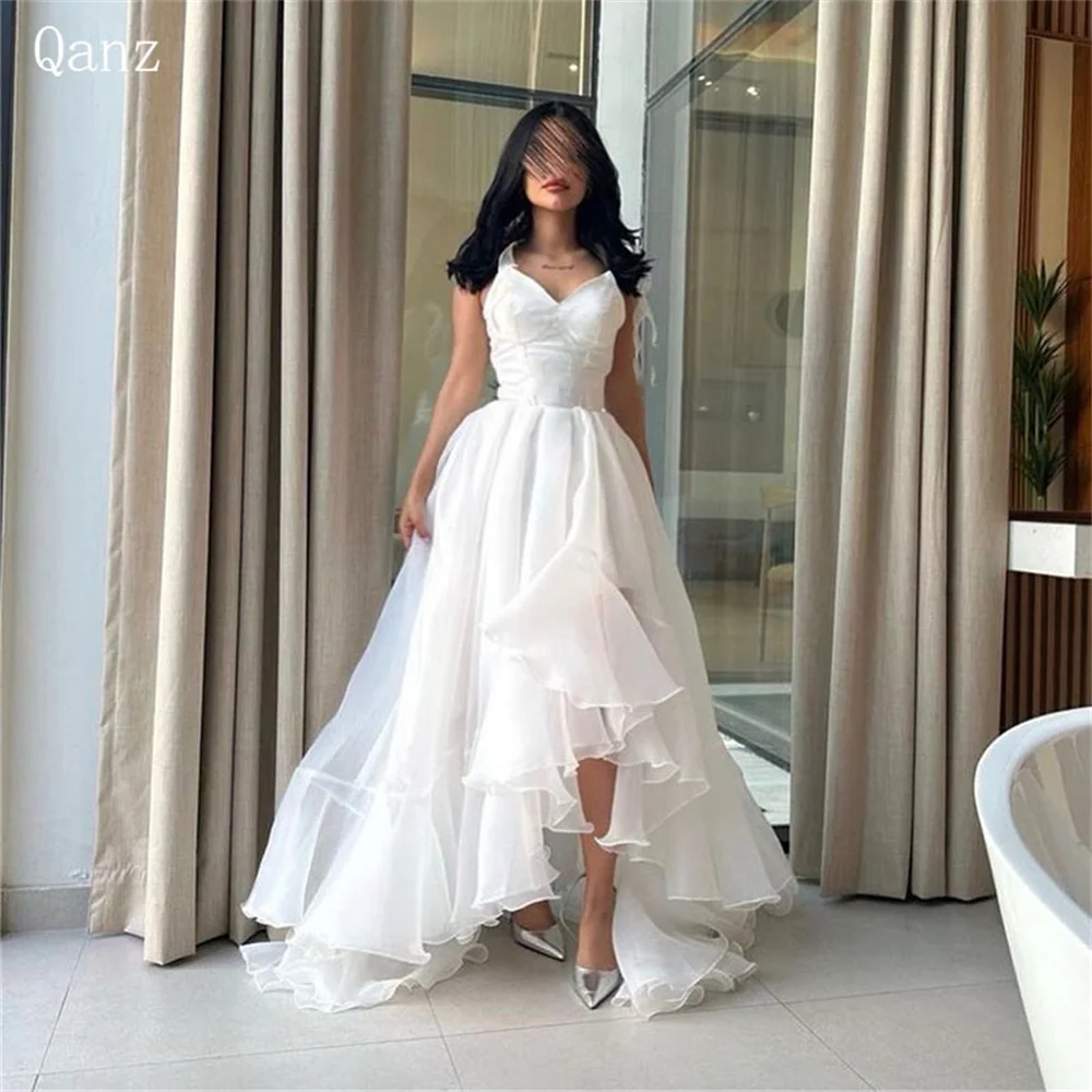 

Qanz Organza Sweetheart Bride Dresses Off Shoulder Boho Saudi Arabia Wedding Gown High Low Ruched Formal Robe De Mariée 2024