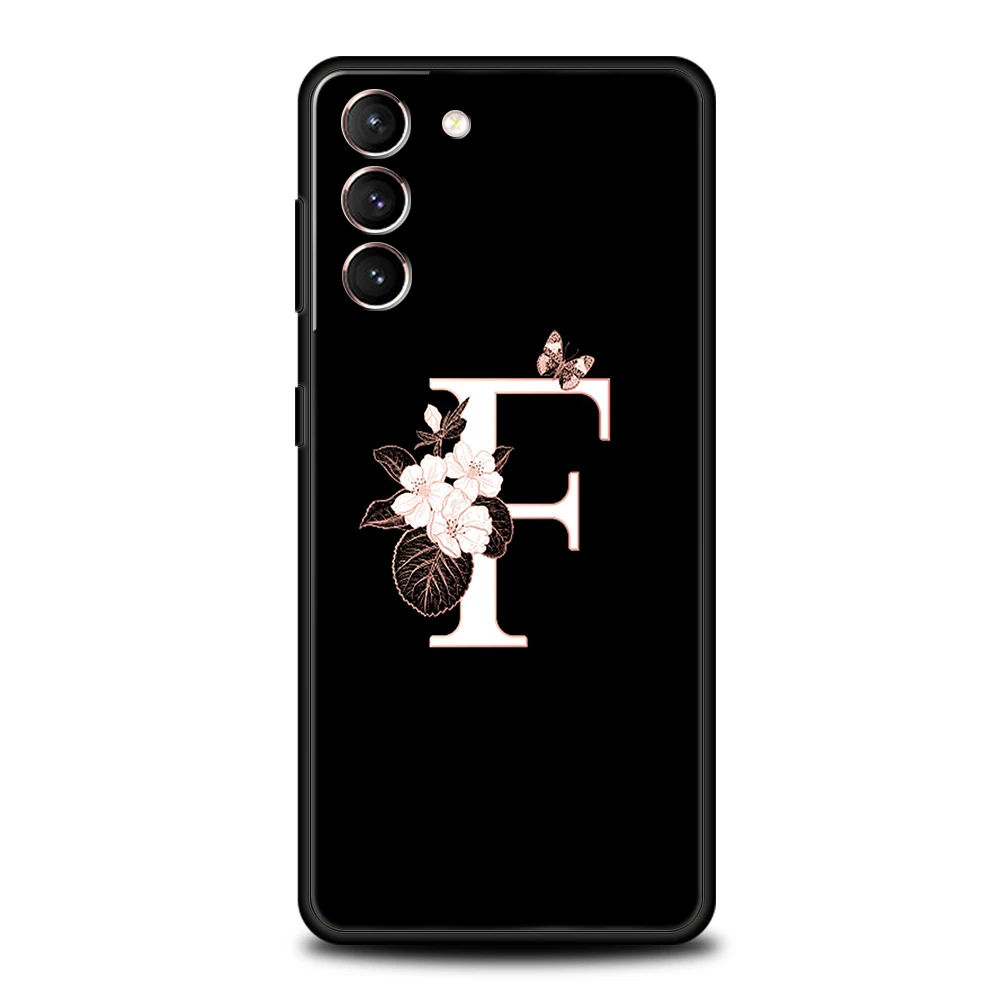Etui na pierwszą literę kwiatową do Samsung Galaxy S24 S23 S22 S20 S21 FE Ultra S10 S10E S9 S8 Plus 5G silikonowe pokrowce na telefon Capas — zdjęcie 3