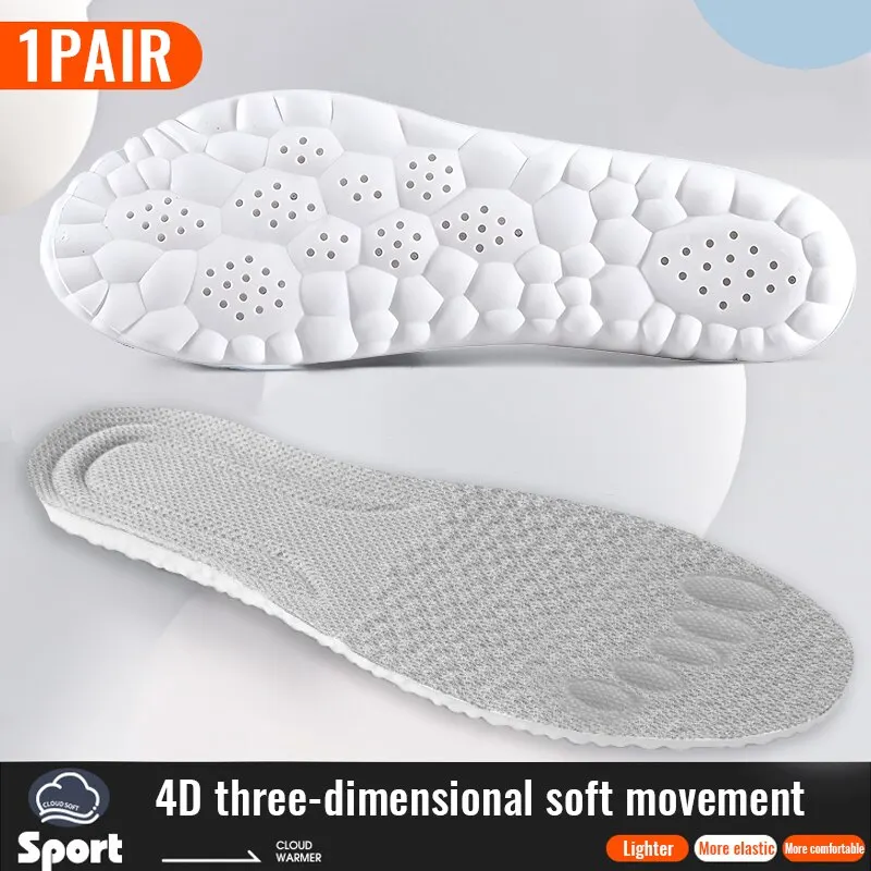 Plantillas deportivas para zapatos 4D, desodorante con absorción de impacto, cojín transpirable, plantillas para correr para pies, hombre y mujer