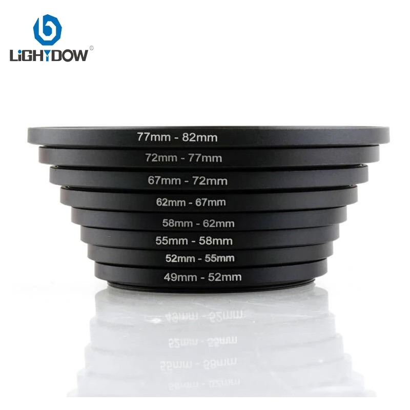 Lightdow Camera Lens Filter Adapter Ring Step Up Ring Metal 49 mm 55 58 62 67 72 77 82 mm for UV ND CPL Lens Hood etc