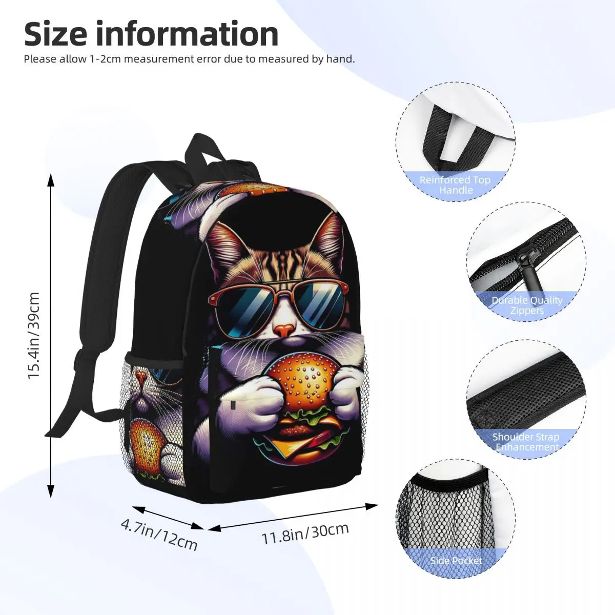 A Cat Eating A Hamburger Backpack Daypack Large Capacity Boys Girls BookBag Shoulder Bags for Men Women Kids School Bag
