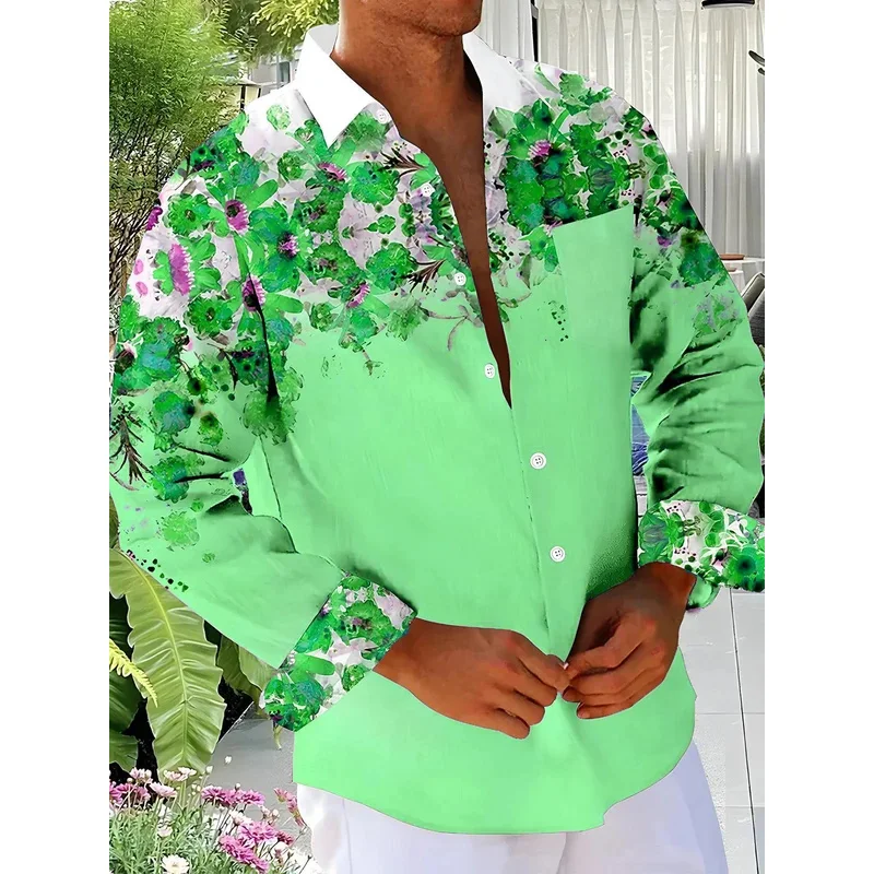 Gradient Floral Abstract Men's Shirt 3D Printing Unisex Casual Fashion Long Sleeve Shirt Lapel Single Breasted Unisex Clothing