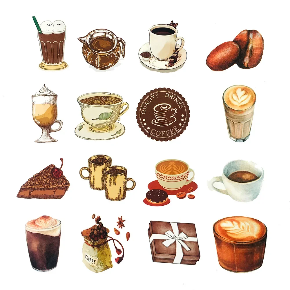 1Sets=40PCS Coffee Drink Stickers Helmet Water Cup Notebook Waterproof Stickers