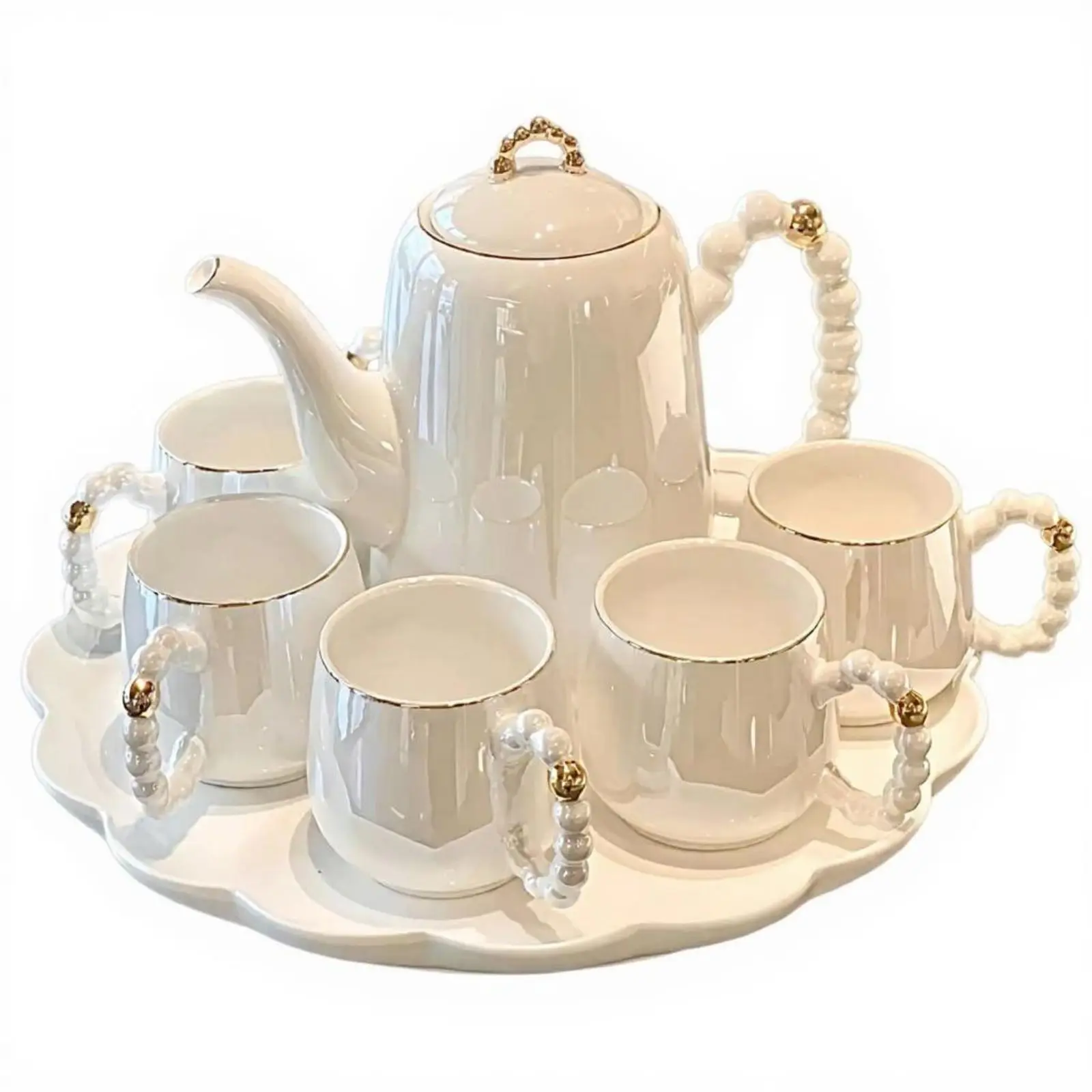 Juego de té de porcelana, tetera y tazas de cerámica de lujo, regalo