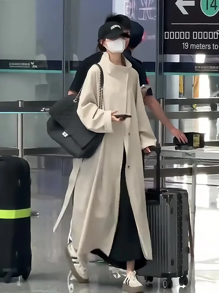 

Модное женское пальто свободного кроя, осенне-зимнее, новое, повседневное, с длинными рукавами, воротником-стойкой, двубортное