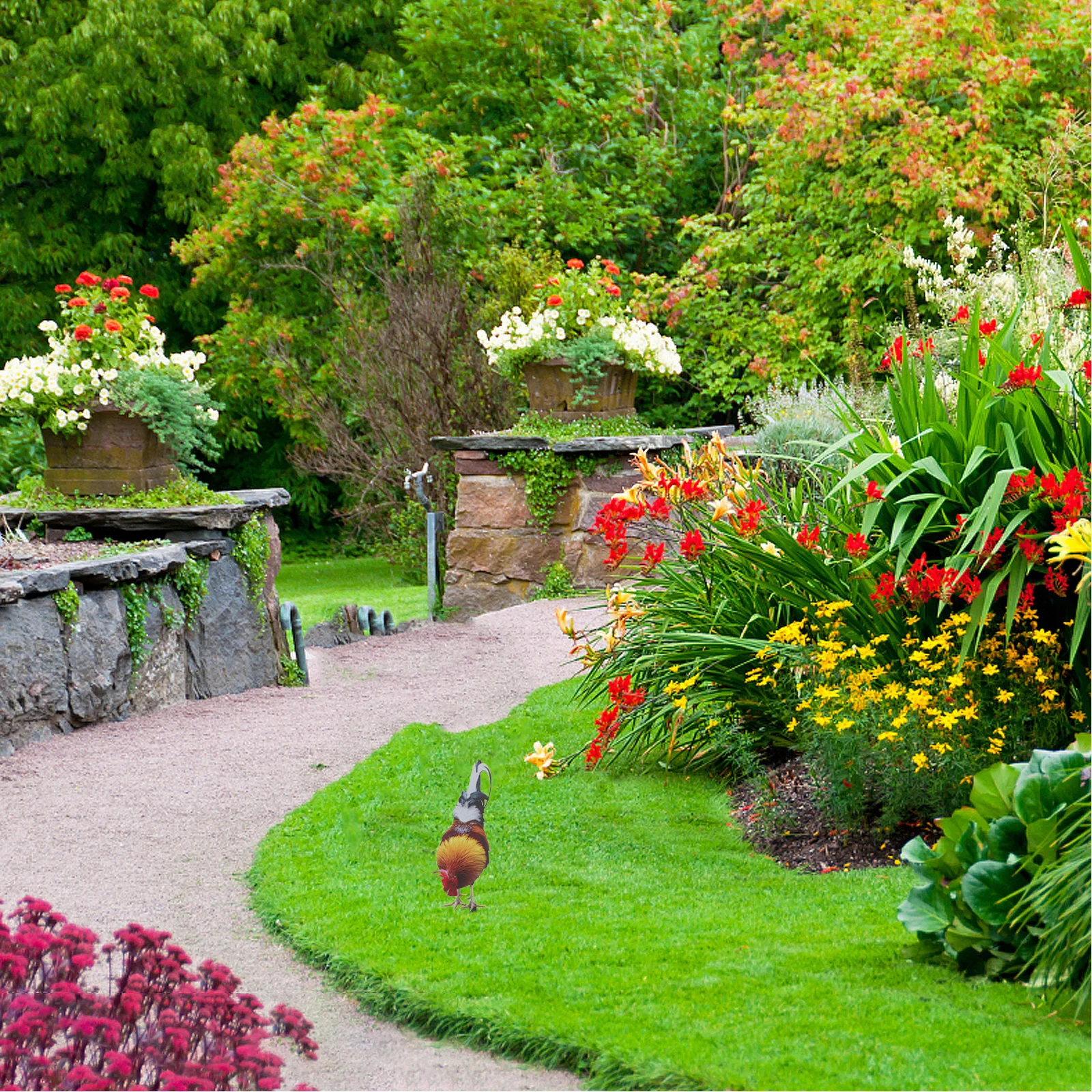 ديكور حديقة واقعي مقاوم للأشعة فوق البنفسجية، سهل التركيب، علامة ساحة الدجاج، زينة الفناء