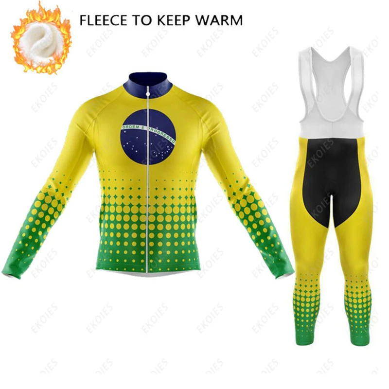 

Brazil Winter Thermal Fleece Cycling Jersey Set Racing Bike Cycling Mountian Bicycle Cycling Clothing Ropa Ciclismo Bicycle Wear