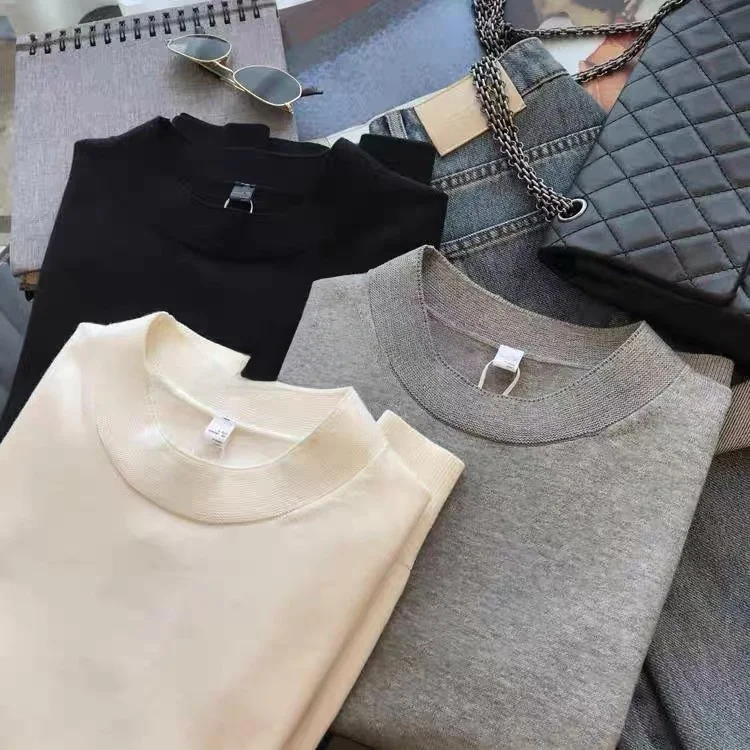 

Ultra-Thin Cotton Knitted ort-Sve T-irt Women's Spring Faion mat Sle Small round Ne Pullover Top