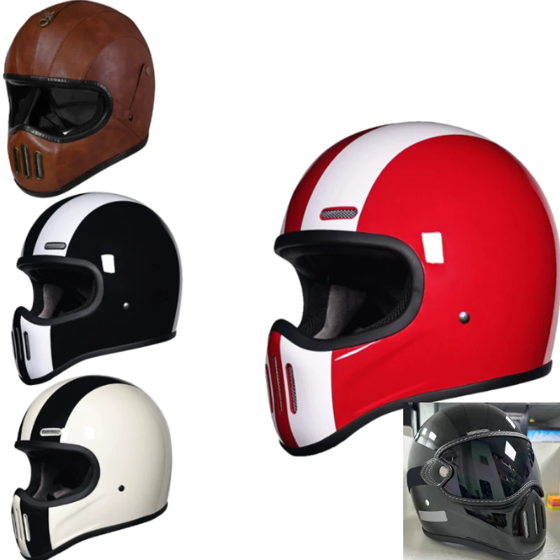 

Retro ORZ helmet fiberglass full face helmet cafe racing driver lightweight shell motorcycle helmet retro leather