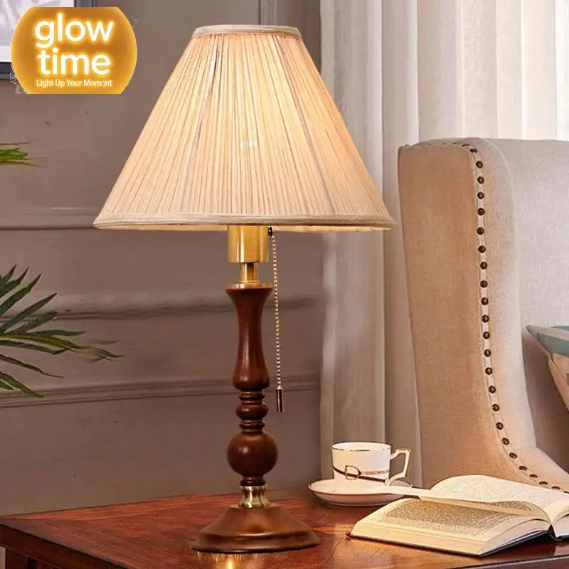 Medieval wabi silent wind table lamp American retro bedroom study bedside lamp warm gourd American French decorative night lamp