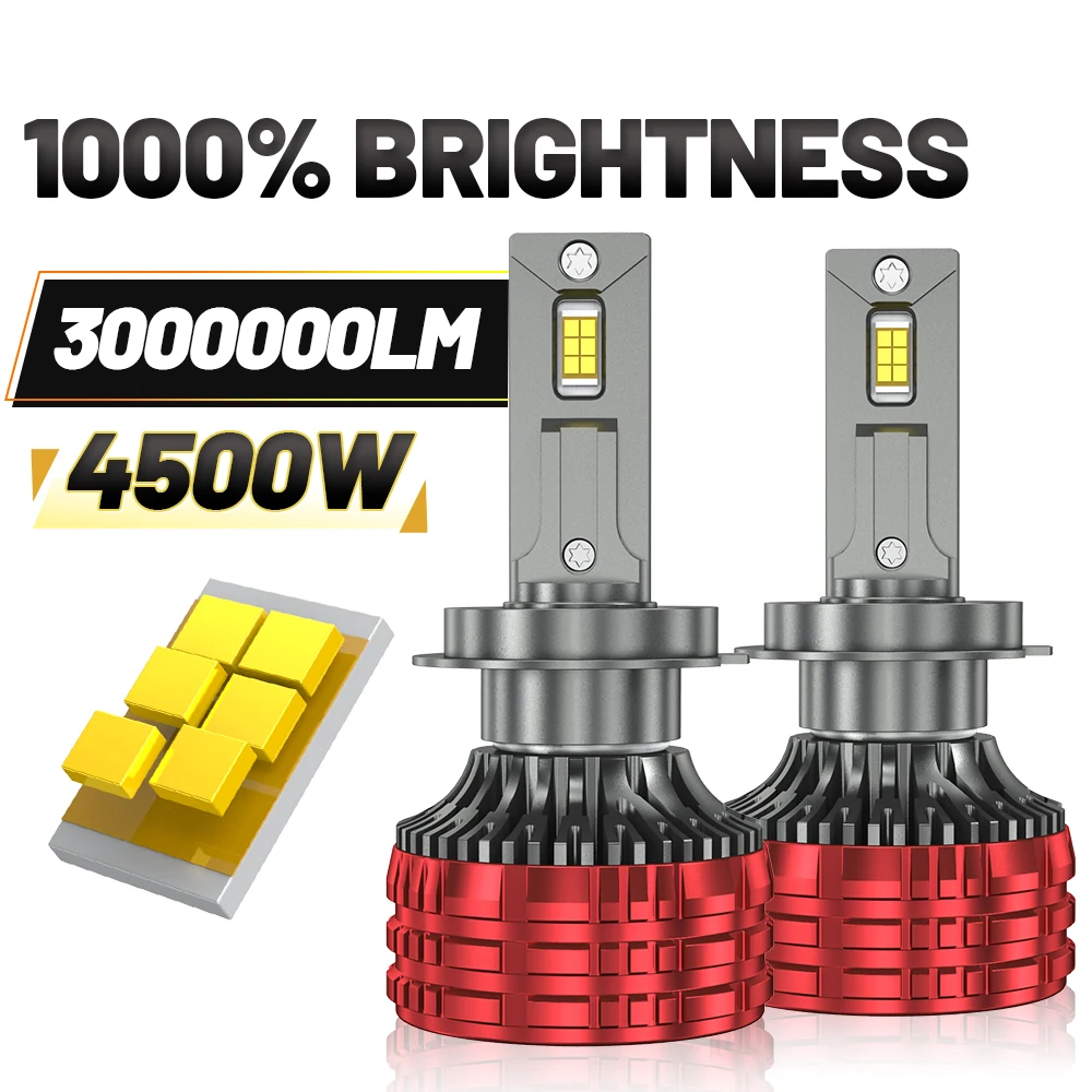 Светодиодные лампы для фар H7 Canbus 3000000LM 4500W, H4, H11, H1, 9005 HB3, 9006 HB4, H13, 9004, 9007 Turbo, автомобильные фары 12V 24V