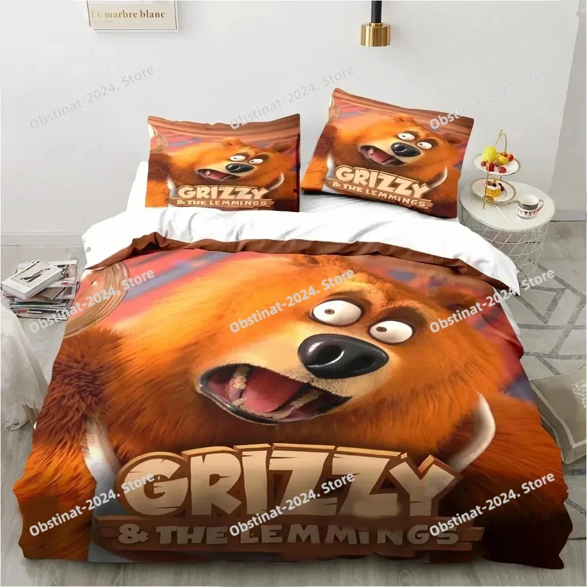 

Cartoon Grizzy N Lemmings Bedding Set Duvet Cover Bed Set Quilt Cover Pillowcase Comforter King Queen Size Boys Adult