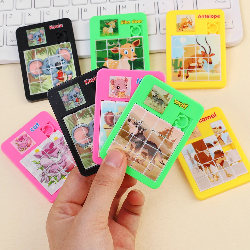 5pcs New Creative Cartoon 16 Grid Animal Sliding Puzzle Kids Cognitive Training Puzzle Toys Maze Slider Jigsaw Kindergarten Gift