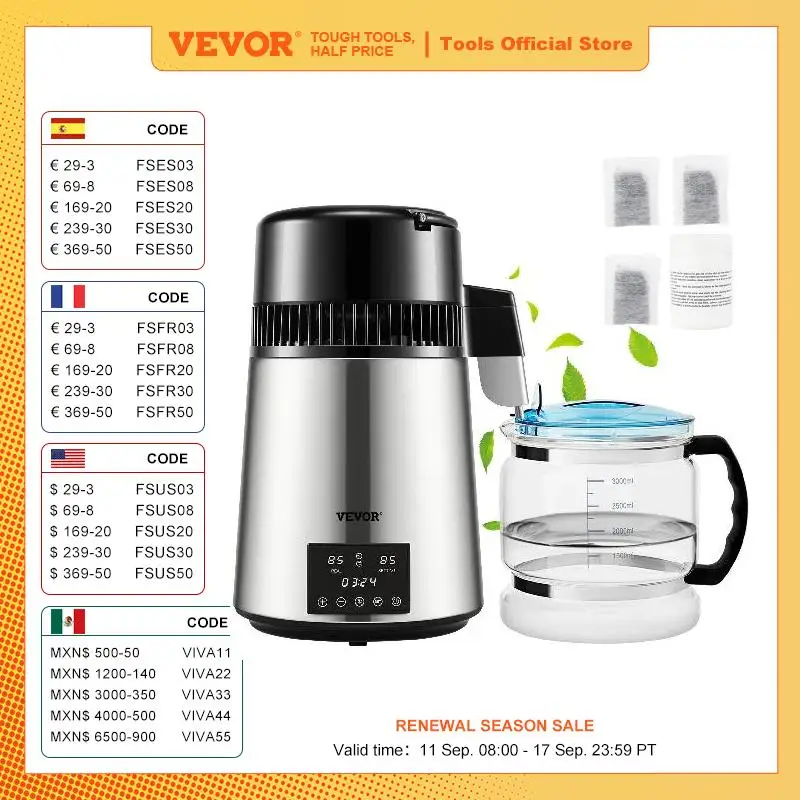 

VEVOR 4L Water Distiller Purifier Filter Dispenser Drinking Bottle Softener Dual Temp Display Overheat Protection Home Appliance