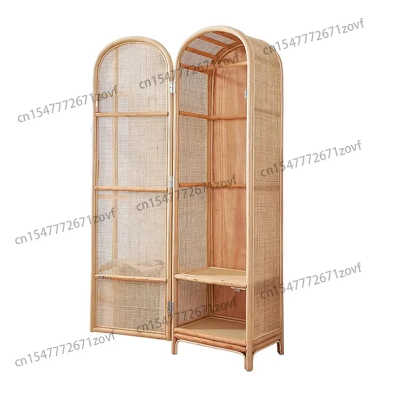 

natural rattan woven single door wardrobe, homestay household small bedroom, storage cabinet on sale