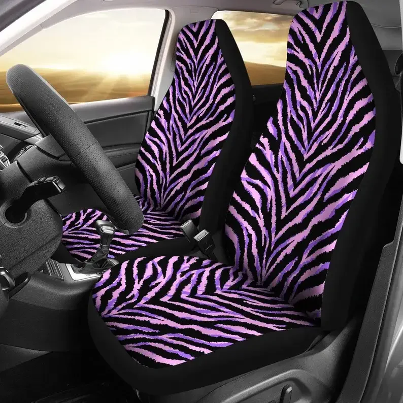 

Purple Pink Animal Print Tiger Car Seat Covers Pair, 2 Front Seat Covers, Car Seat Protector, Car Accessories