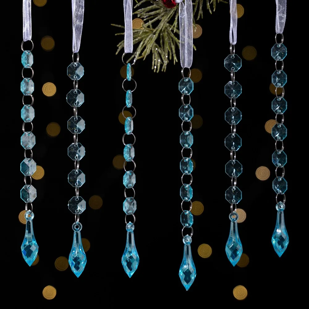 

6pcs/set Transparent Acrylic Ice Pendants Acrylic Sparkling Snowflake Ornament Crystal Prisms Christmas Tree Hanging Home