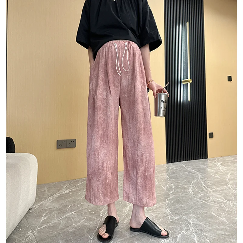 

Wide Leg Loose Straight Tie Dyed Pants for Maternity Summer Thin Drooping Cropped Trousers for Pregnant Women Youth Pregnancy