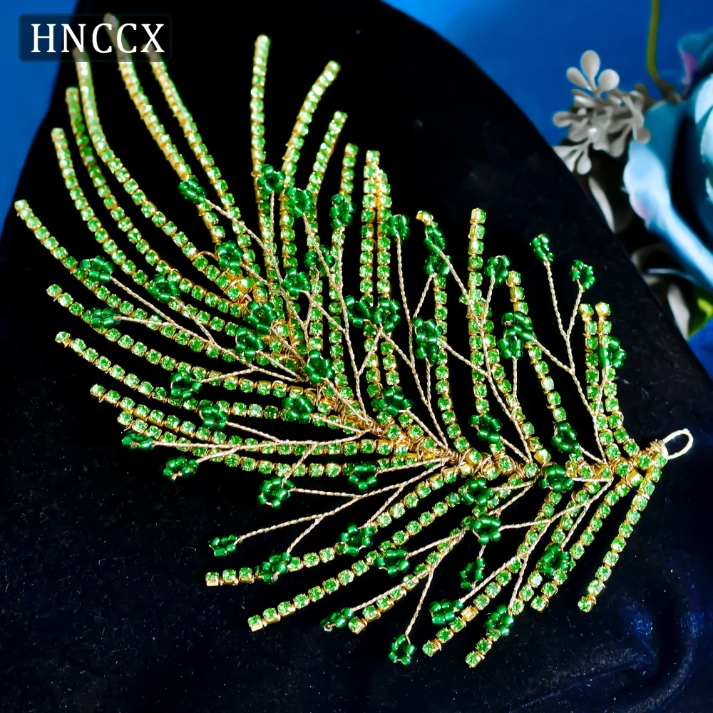 HNCCX Luxury Green Color Crystal Beaded Hair Piece Handmade Rhinestone Headpiece Bridal Wedding Prom Hair Accessory HP188