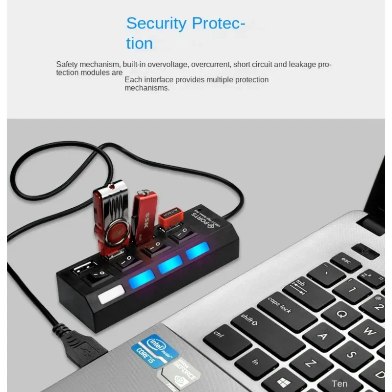 Portable Multiple USB Port Expander With Switches 4/7 Ports Super Speed 5Gbps Power Adapter For PC Multi Ports USB HUB 2.0