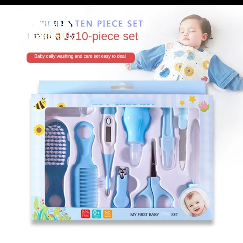 

10pcs Set Infant Care Newborn baby Product Thermometer Nasal Aspirator Medicine Feeder Baby Nail Clipper Combination Set