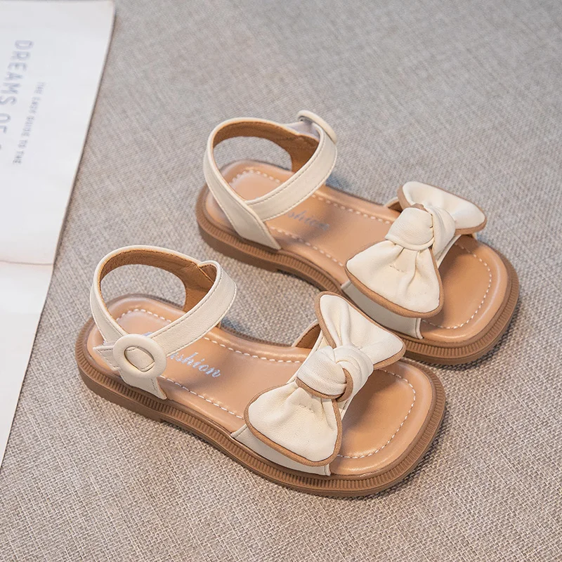 Girls Summer Beach Shoes Classic Sliders Toddler Causal Sandals Open Toe Hook-loop Fashion Children Bow-knot Flats Sandals