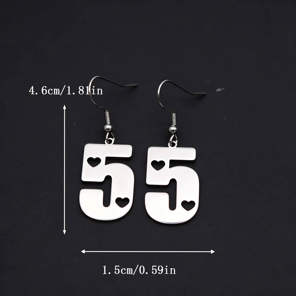 Kinitial Stainless Steel Number 5 Dangle Hook Earrings Lucky Number Digit Heart Drop Ear Jewelry Gift For Women