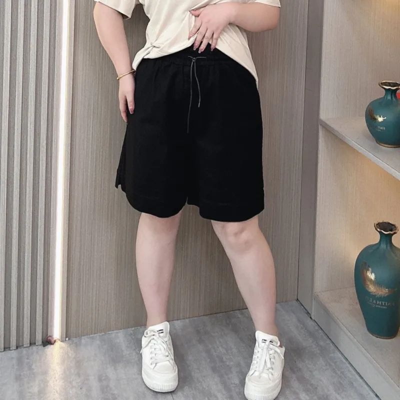 Plus`size Women's Shorts Summer Washed Cotton Loose Thin High Waist Casual Cool Wide Leg Hot Pants