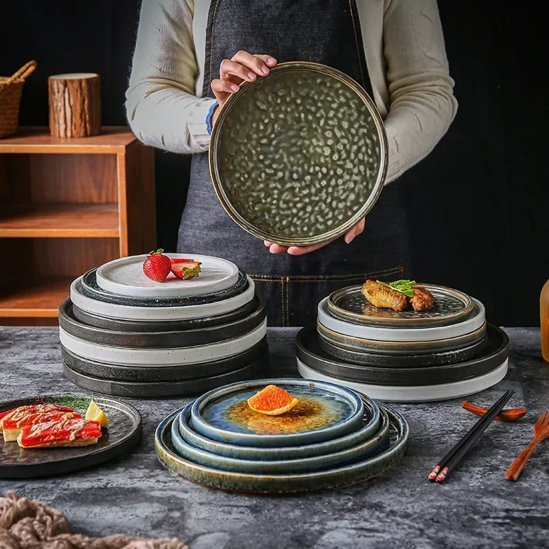 

LingAo-Plato grano piedra creativo cerámica japonesa, plato fruta pizza pasta comida occintal