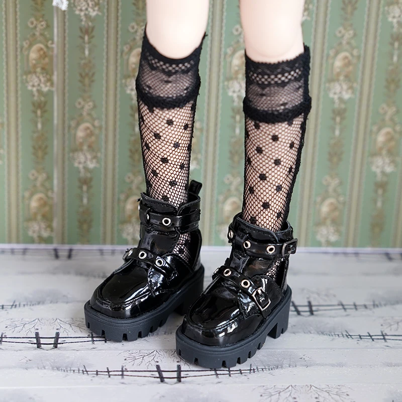 BJD doll shoes suitable for 1/4 1/6 size cute doll black patent leather shoes thick sole handsome short boots doll accessories