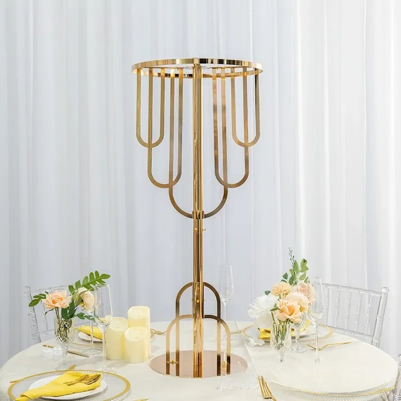 Gold Plated Wrought Iron Flower Stand Wedding Centerpiece Table Decoration Elegant Metal Floral Display Rack for Party Event
