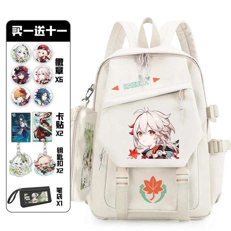 11Pcs Genshin Impact with Pain Pack Badge Set Backpack Anime Bag Teenagers Schoolbag Students Book Travel Bag Girl Boy Cosplay