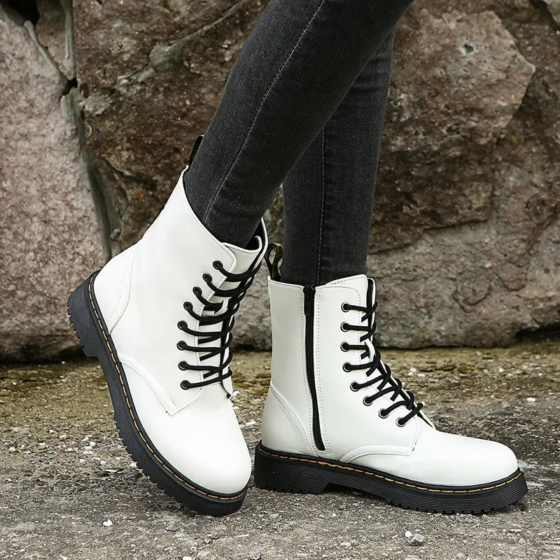 Punk Shoes New Chunky Heel Platform Motorcycle Boots Women Round Toe Creeper Boots Designer Women Ankle Boots Botas De Mujer
