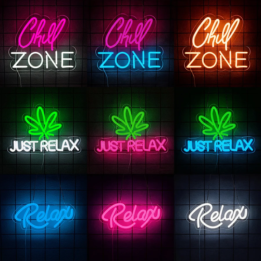 Chill Zone Neon Sign,Neon Just Relax LED Lights Sign for Man Cave Decoration for Women Room Wall Decor,Bedroom,Bar,Club,Party