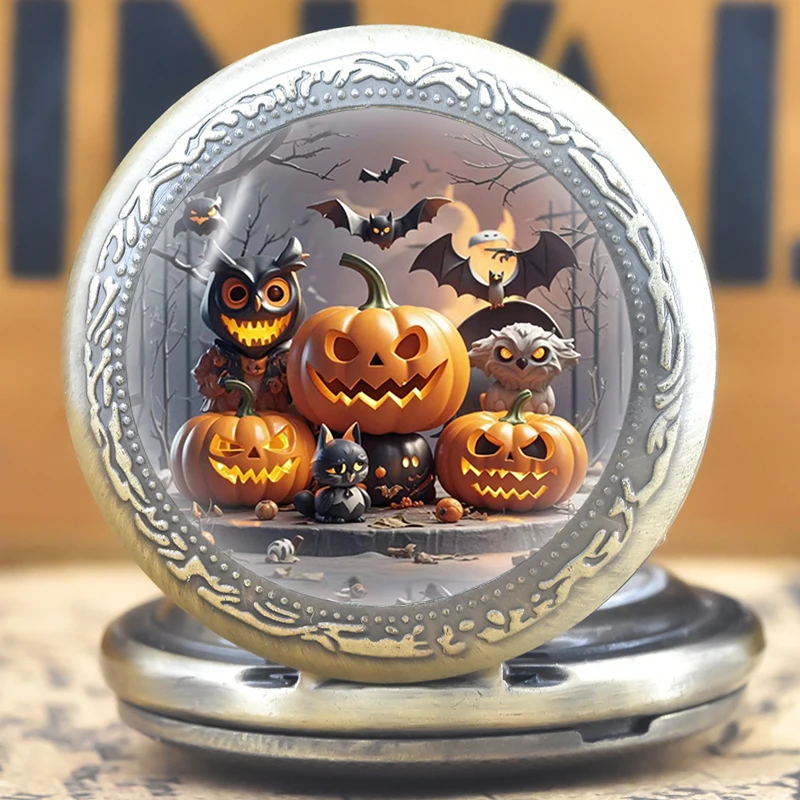 Креативное винтажное компактное кварцевое ожерелье среднего размера, карманные часы, круглый циферблат из сплава, забавные наклейки на Хэллоуин, дешевый подарок для детей