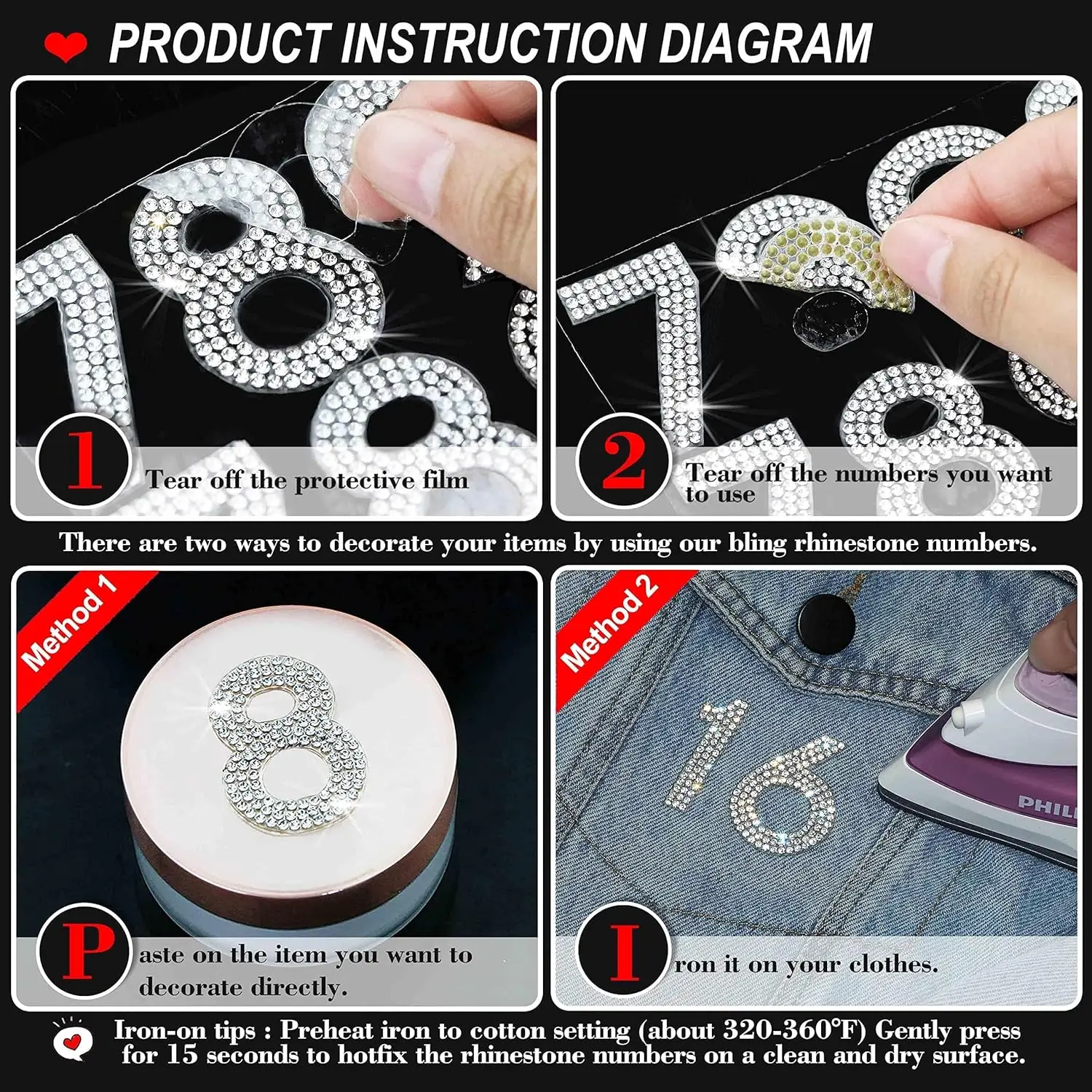 40 Pcs Rhinestone Number Stickers Self-Adhesive Glitter Numbers 0-9 for Mailbox Car Door Craft DIY view 2