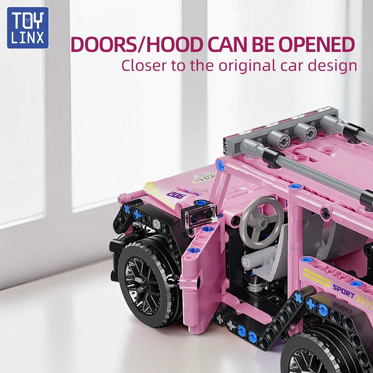 اللبنات لعبة سيارة 1:18 مقياس الوردي على الطرق الوعرة SUV البناء الطوب 485 قطعة التعليمية لتقوم بها بنفسك لعب الاطفال التراجع مركبة هدية